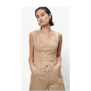 NWT Mara Hoffman Amal Beige Oatmeal Denim Cropped Top Tank Size 4